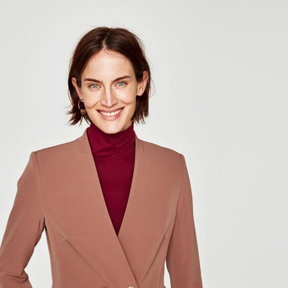 ZARA - Dusty Rose Double Breasted with Front Slit Detail Blazer - Picture 2 of 16